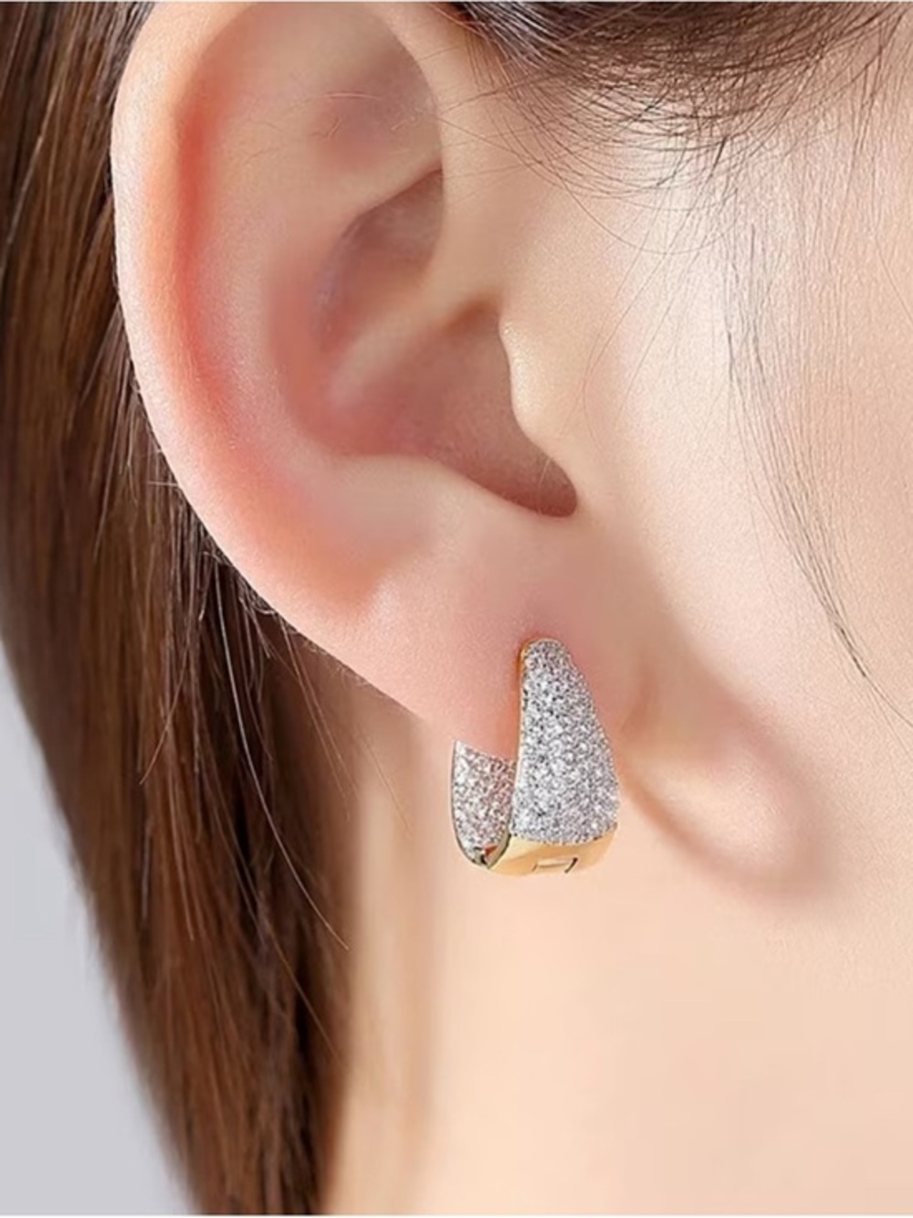 Pavé Crystal Gold-Tone Huggie Earrings - Sparkling Silver Finish